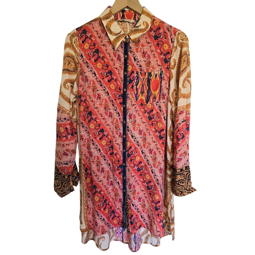 Soft Surroundings Brynn Paisley Velvet Trim Tunic Boho Size S